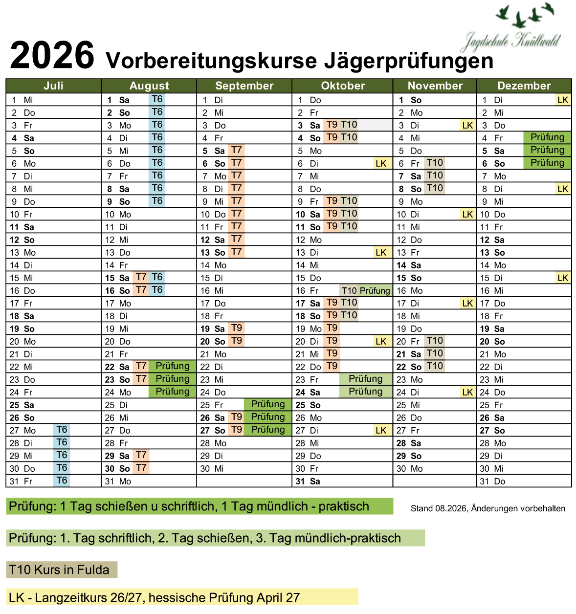 Jahreskalender 2026