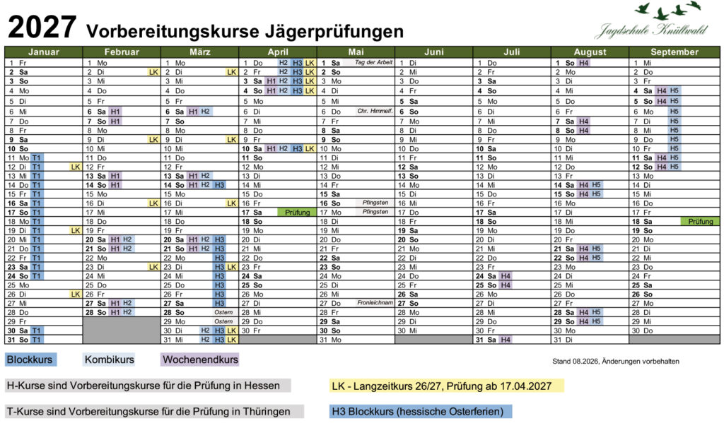 Jahreskalender 2027